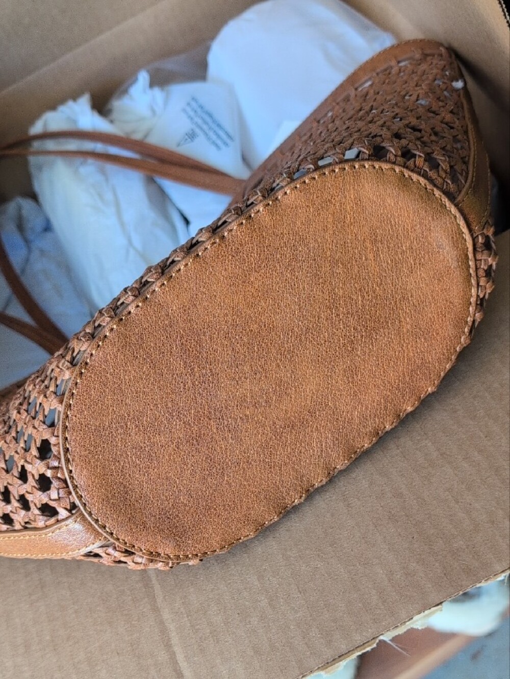 NWT Madewell Woven Tan Leather Tote Bag with Double Shoulder Straps - Picture 4 of 6
